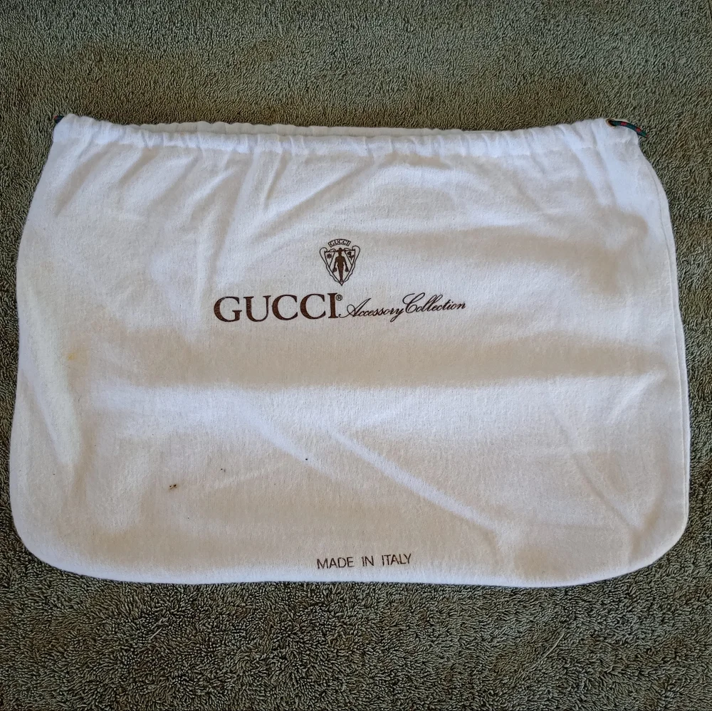 GUCCI PVC GG Supreme Clutch - Cream w/ Tan Leather - Picture 16 of 16